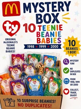 McDonalds Teenie Beanie Babies Mystery Box Lot of 10 98/99/2000 No Duplicates